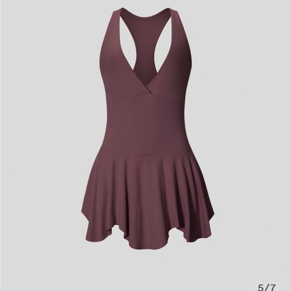 NWT HALARA - Deep V Neck Racerback Side Pocket Flare Mini Dress color: fit XS - Picture 2 of 3